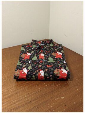 Polyester Spandex Button Down Long Sleeve Novelty Christmas Party Shirt